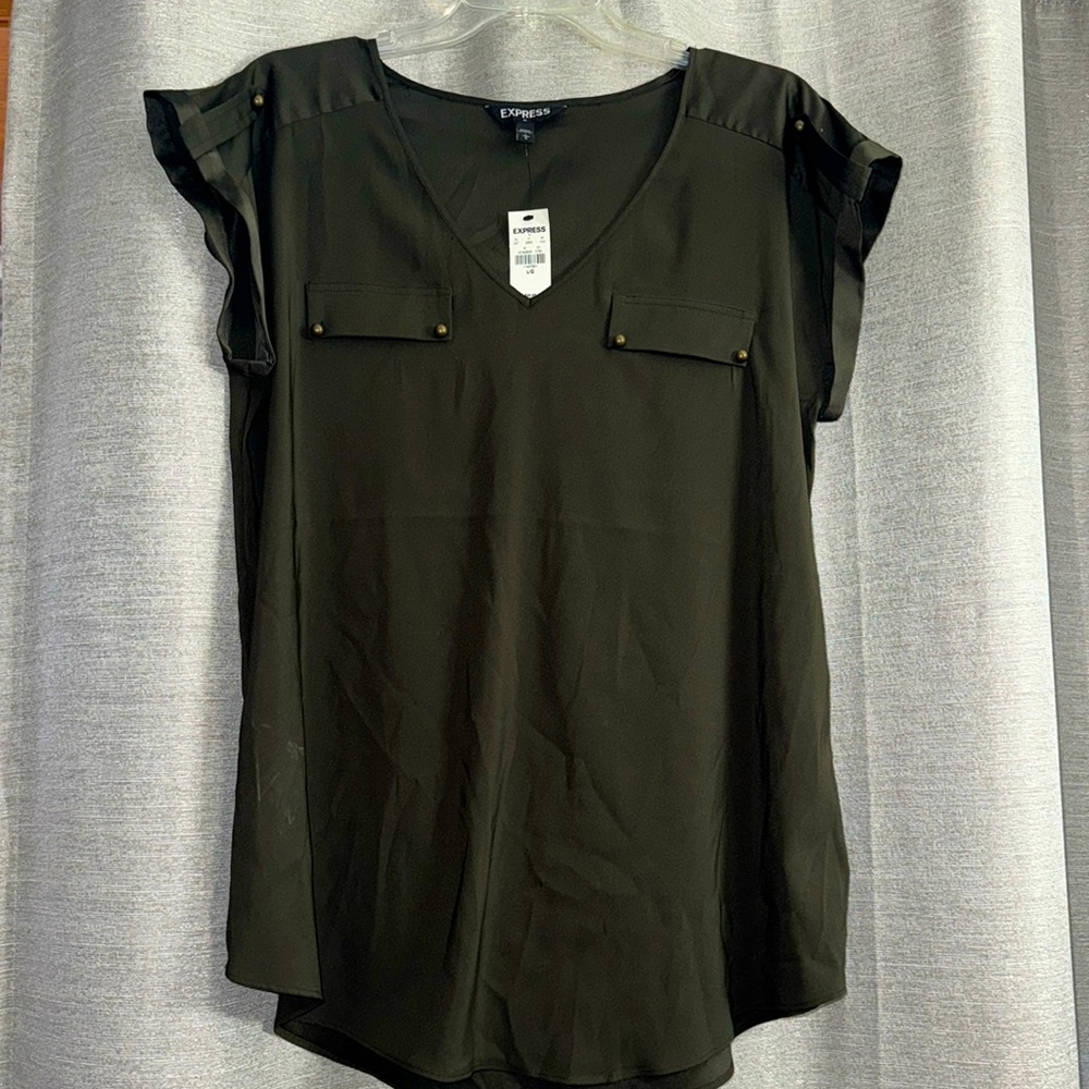 Olive green Express 96% polyester 4% spandex top.